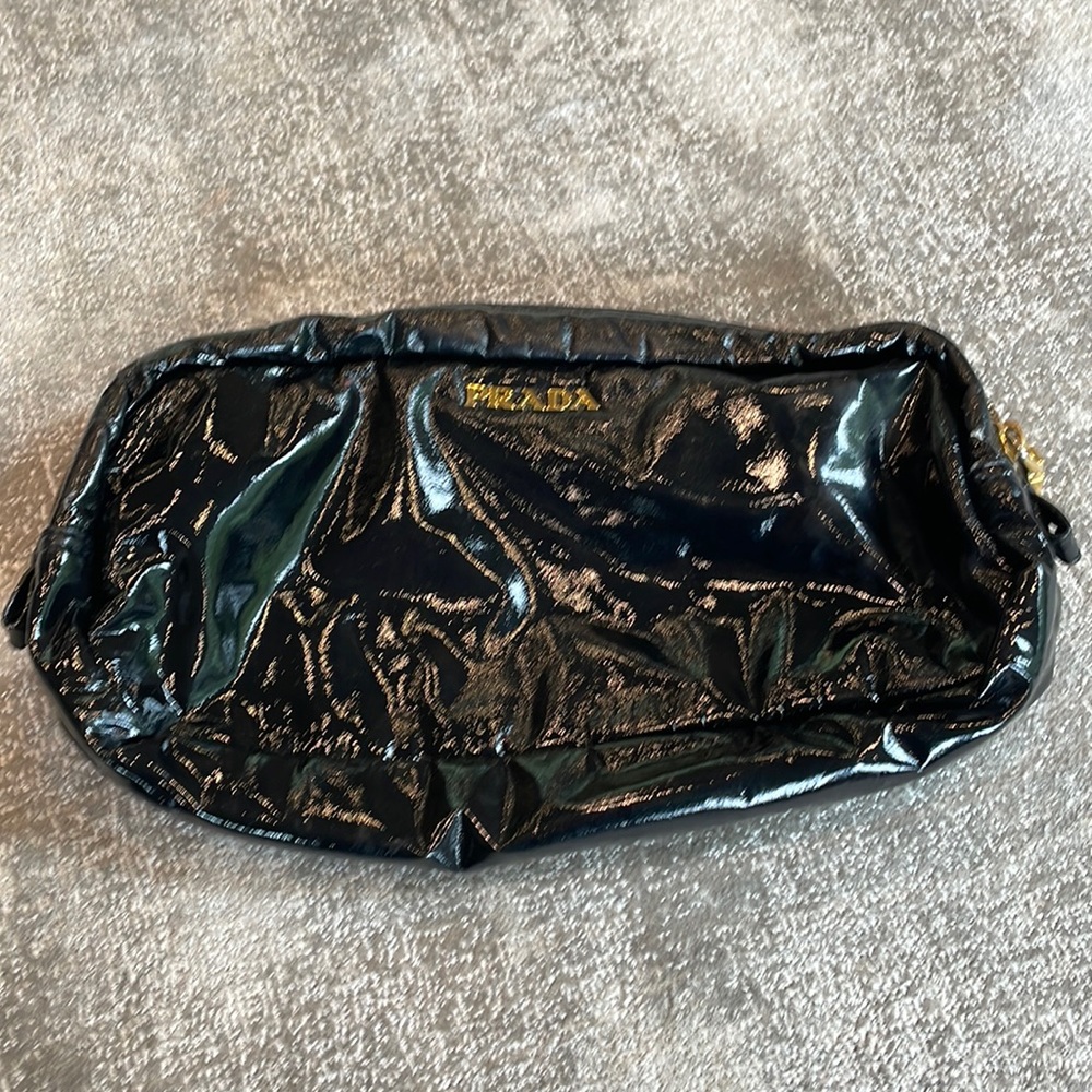 PRADA black shiny makeup pouch